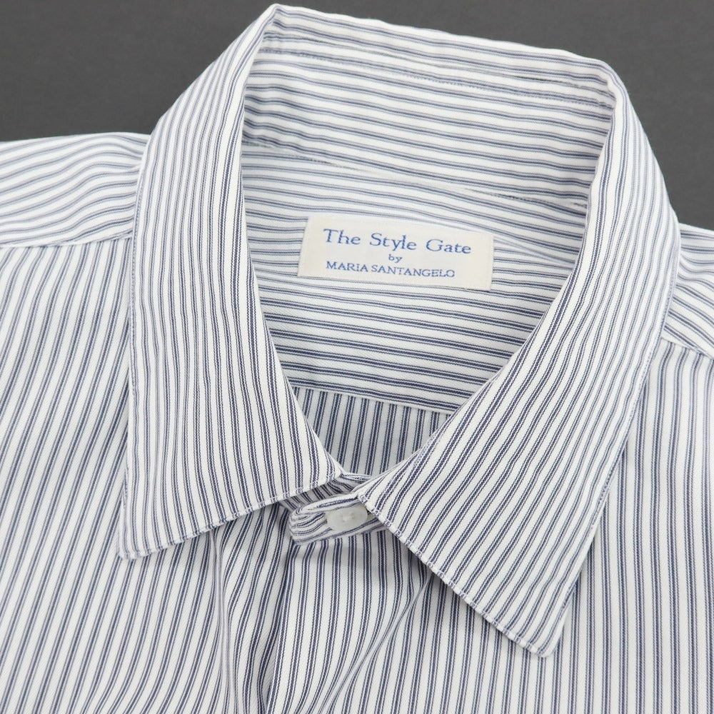 【中古】マリアサンタンジェロ Maria Santangelo The Style Gate コットン ストライプ レギュラーカラー ドレスシャツ ホワイトxネイビー【 表記なし(M位) 】【 状態ランクB 】【 メンズ 】