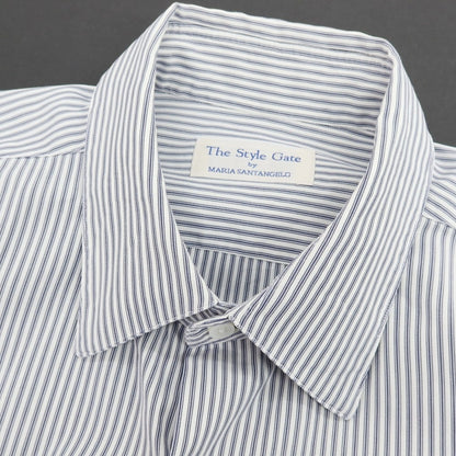 【中古】マリアサンタンジェロ Maria Santangelo The Style Gate コットン ストライプ レギュラーカラー ドレスシャツ ホワイトxネイビー【 表記なし(M位) 】【 状態ランクB 】【 メンズ 】