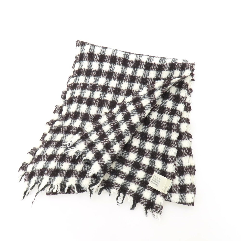 【中古】デスティン destin ウールナイロンカシミヤ チェック マフラー ホワイトxブラウン【 状態ランクC 】【 ユニセックス 】