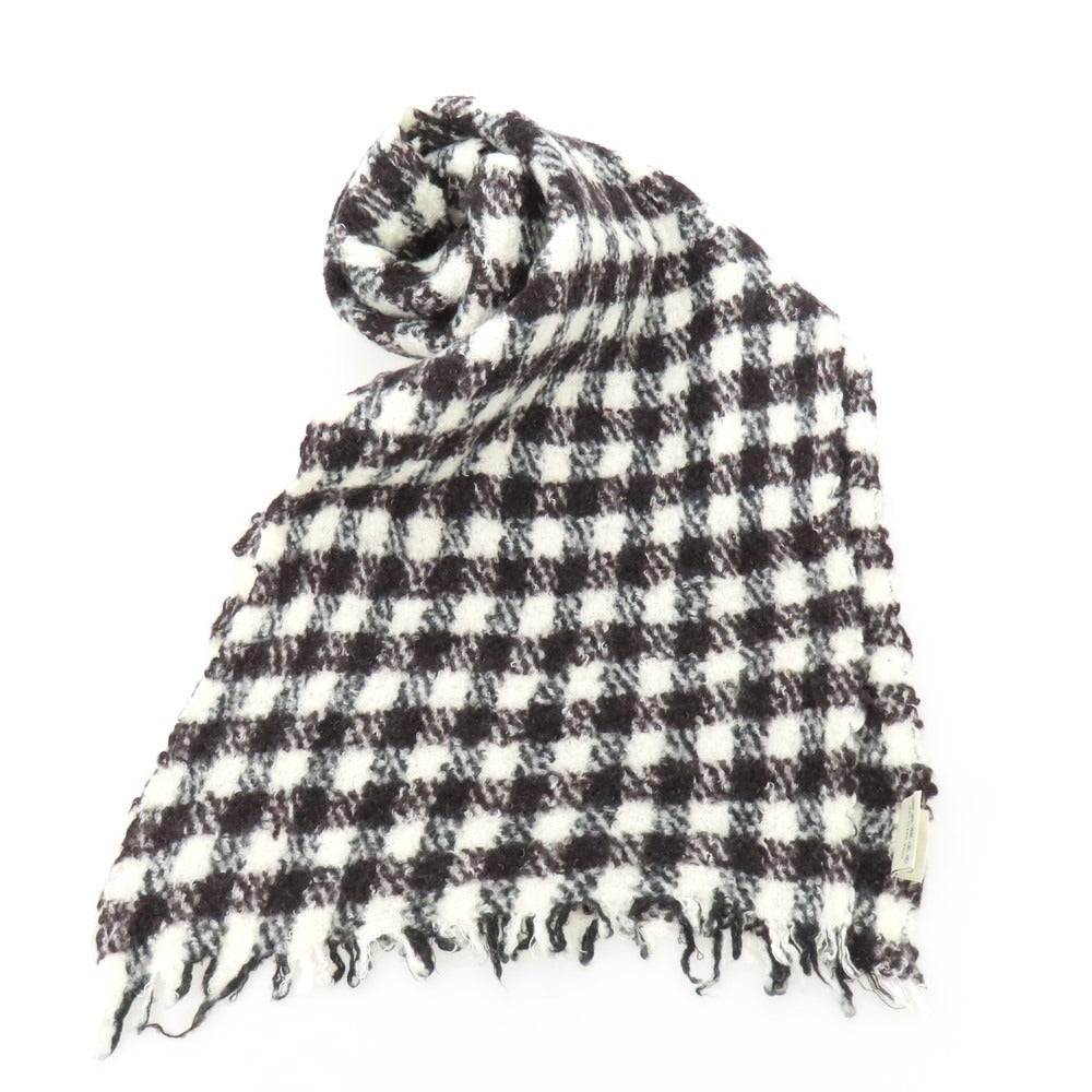 【中古】デスティン destin ウールナイロンカシミヤ チェック マフラー ホワイトxブラウン【 状態ランクC 】【 ユニセックス 】