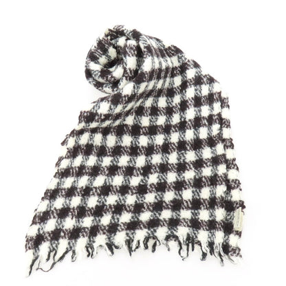 【中古】デスティン destin ウールナイロンカシミヤ チェック マフラー ホワイトxブラウン【 状態ランクC 】【 ユニセックス 】