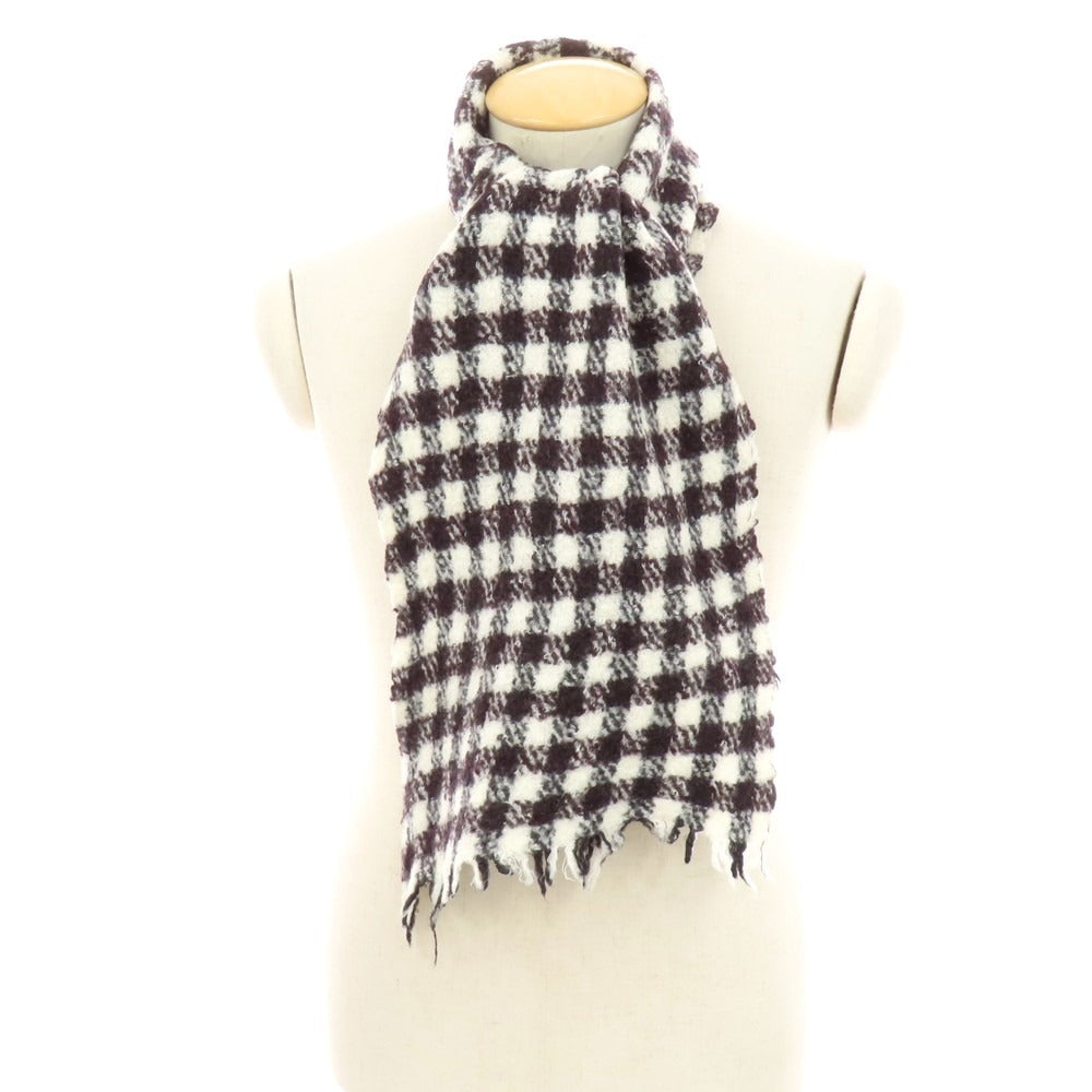 【中古】デスティン destin ウールナイロンカシミヤ チェック マフラー ホワイトxブラウン【 状態ランクC 】【 ユニセックス 】