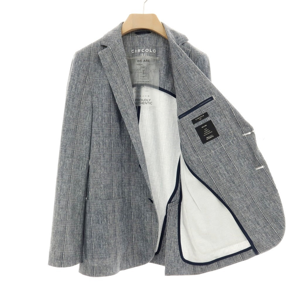 【中古】チルコロ1901 CIRCOLO 1901 コットン ジャージー グレンチェック プリント 2B カジュアルジャケット ネイビーxホワイト【サイズ50】【 状態ランクA 】【 メンズ 】