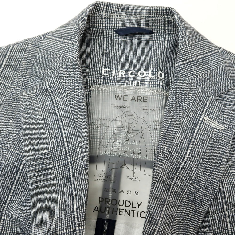 【中古】チルコロ1901 CIRCOLO 1901 コットン ジャージー グレンチェック プリント 2B カジュアルジャケット ネイビーxホワイト【サイズ50】【 状態ランクA 】【 メンズ 】