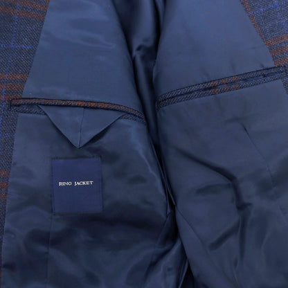 【中古】リングヂャケット RING JACKET ウール チェック 3B テーラードジャケット ネイビーxブラウン【 46 】【 状態ランクB 】【 メンズ 】