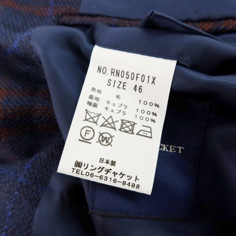 【中古】リングヂャケット RING JACKET ウール チェック 3B テーラードジャケット ネイビーxブラウン【 46 】【 状態ランクB 】【 メンズ 】