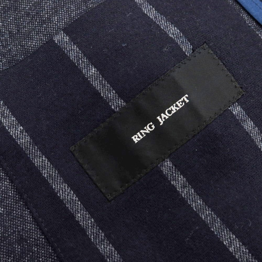 【中古】リングヂャケット RING JACKET ウールコットン ストライプ 3B テーラードジャケット ネイビーxグレー【 46 】【 状態ランクB 】【 メンズ 】