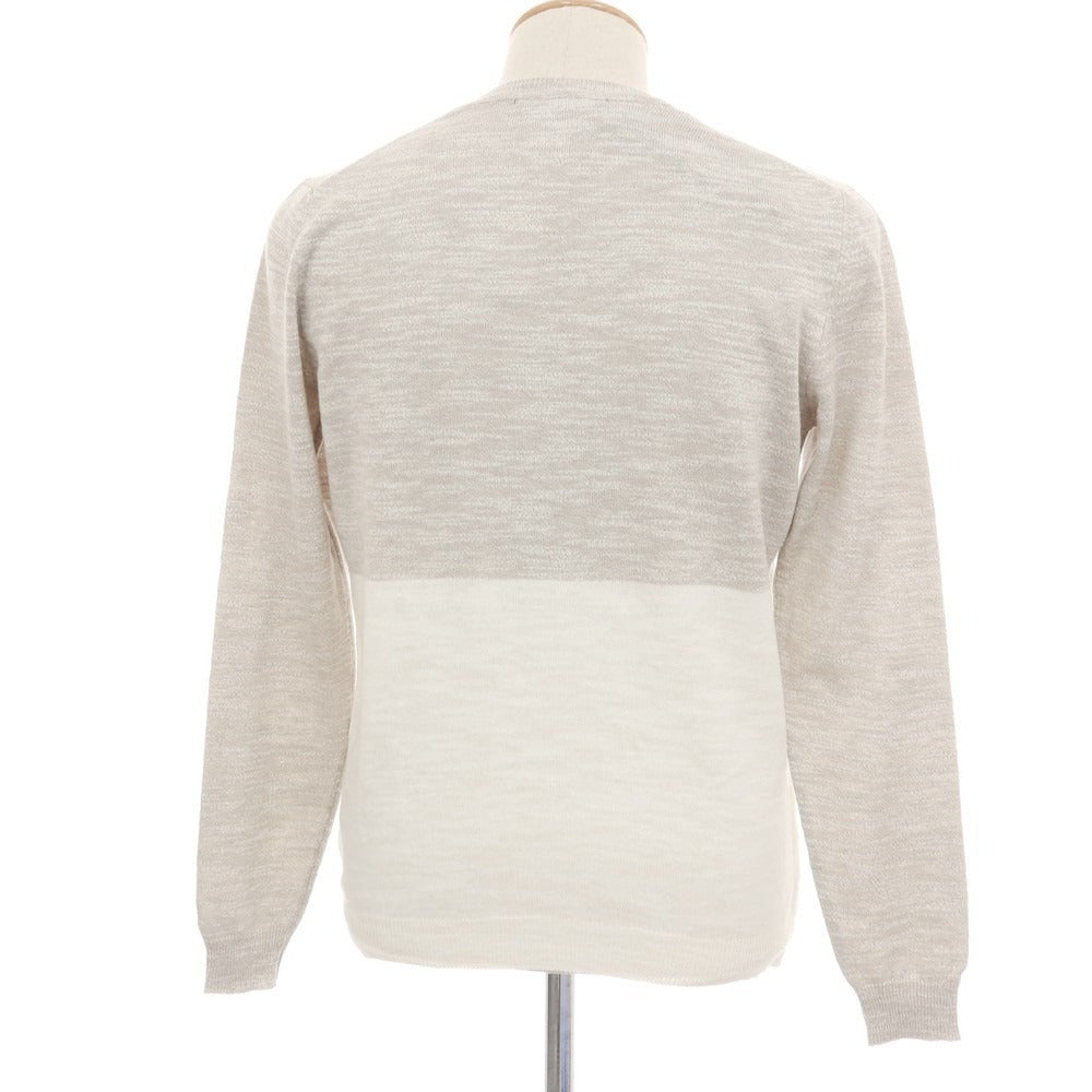 【中古】メッサジェリエ MESSAGERIE コットン クルーネック プルオーバーニット グレージュxホワイト【サイズS】【 状態ランクA 】【 メンズ 】