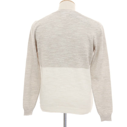 【中古】メッサジェリエ MESSAGERIE コットン クルーネック プルオーバーニット グレージュxホワイト【サイズS】【 状態ランクA 】【 メンズ 】
