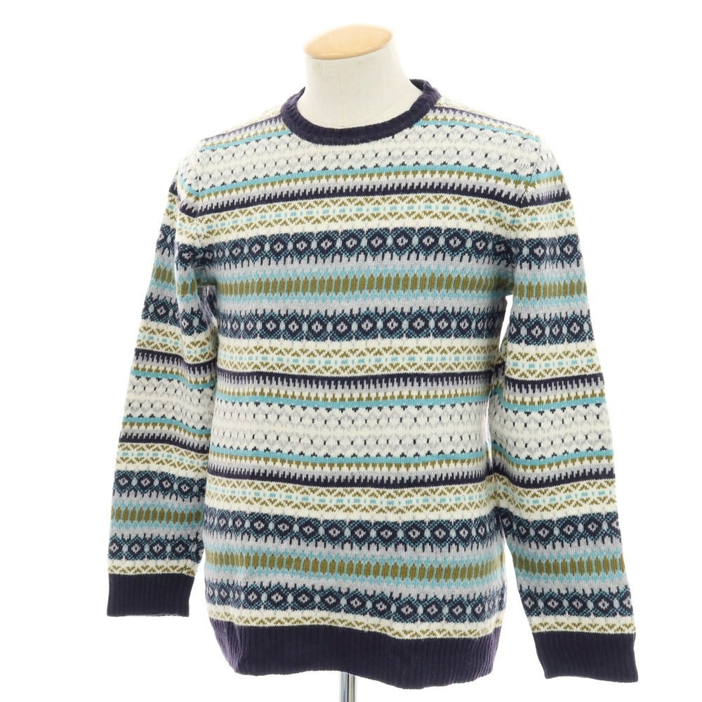【中古】アイリッシュクローン IRISH CRONE ウール フェアアイル柄 クルーネック プルオーバーニット ホワイトxマルチカラー【 M 】【 状態ランクB 】【 メンズ 】