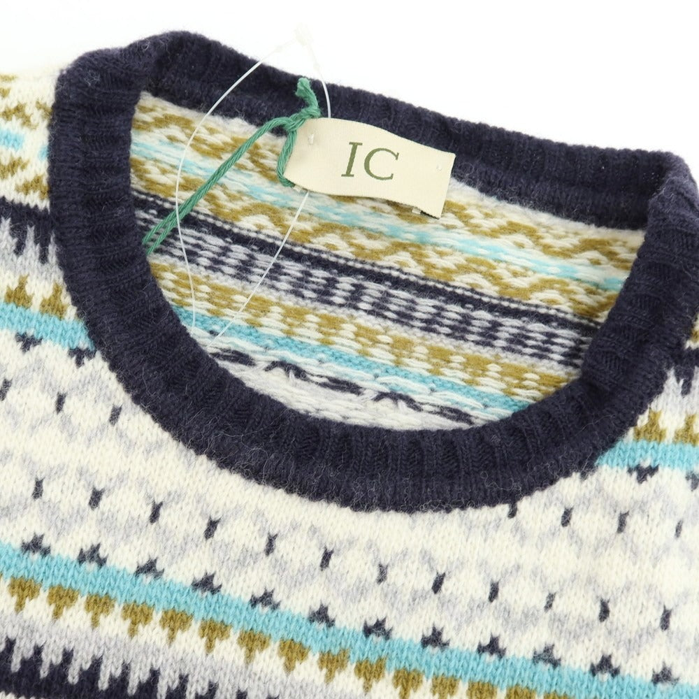 【中古】アイリッシュクローン IRISH CRONE ウール フェアアイル柄 クルーネック プルオーバーニット ホワイトxマルチカラー【 M 】【 状態ランクB 】【 メンズ 】