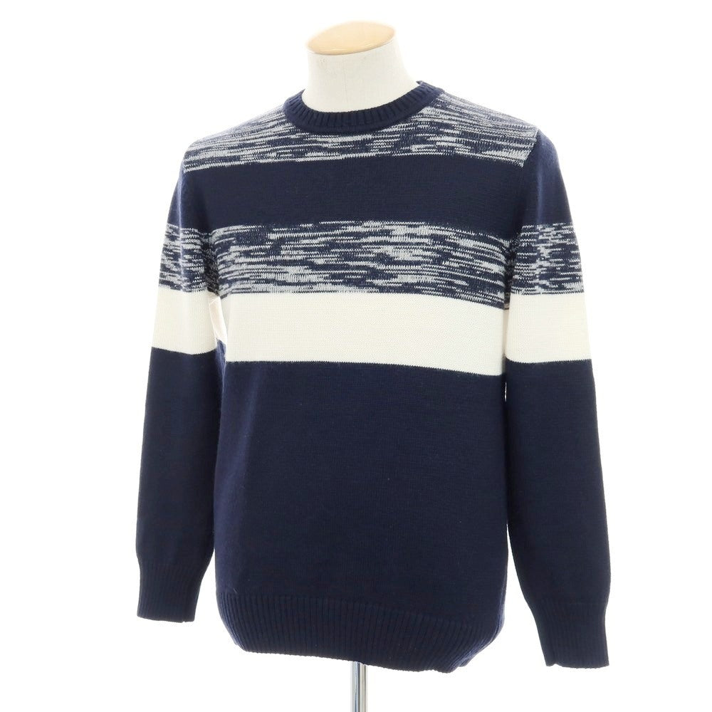 【中古】エグジビット EXIBIT ウールアクリル クルーネック プルオーバーニット ネイビーxホワイト【 M 】【 状態ランクA 】【 メンズ 】
