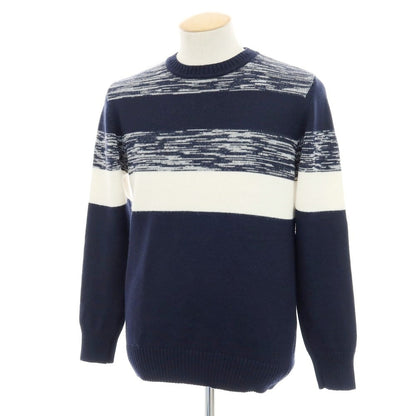 【中古】エグジビット EXIBIT ウールアクリル クルーネック プルオーバーニット ネイビーxホワイト【 M 】【 状態ランクA 】【 メンズ 】