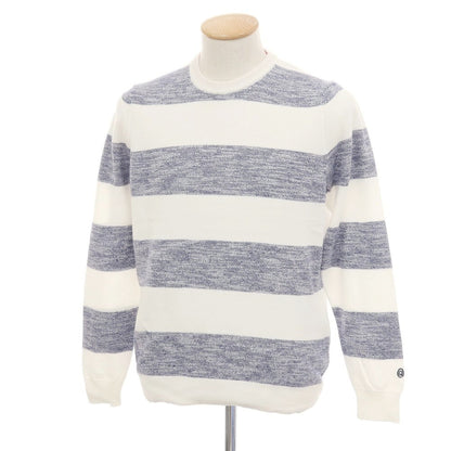 【中古】エムキュージェイ MQJ コットンアクリル ボーダー クルーネック プルオーバーニット ネイビーxホワイト【サイズM】【 状態ランクA 】【 メンズ 】