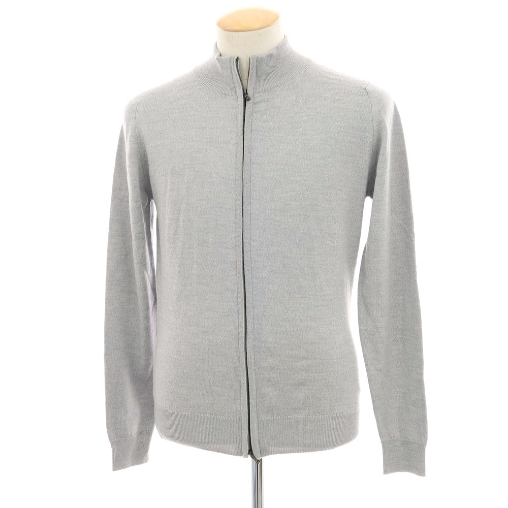 【中古】ジョンスメドレー JOHN SMEDLEY ハイゲージ ウール ダブルジップ スタンドカラー カーディガン ライトグレー【 S 】【 状態ランクB 】【 メンズ 】