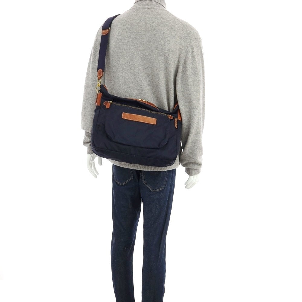 【中古】フェリージ Felisi 12-14 ナイロン レザー ショルダーバッグ ネイビーxブラウン【 状態ランクC 】【 メンズ 】