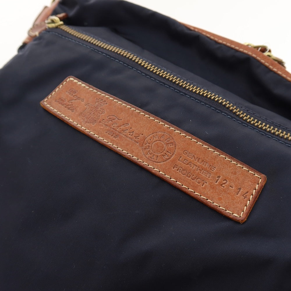 【中古】フェリージ Felisi 12-14 ナイロン レザー ショルダーバッグ ネイビーxブラウン【 状態ランクC 】【 メンズ 】