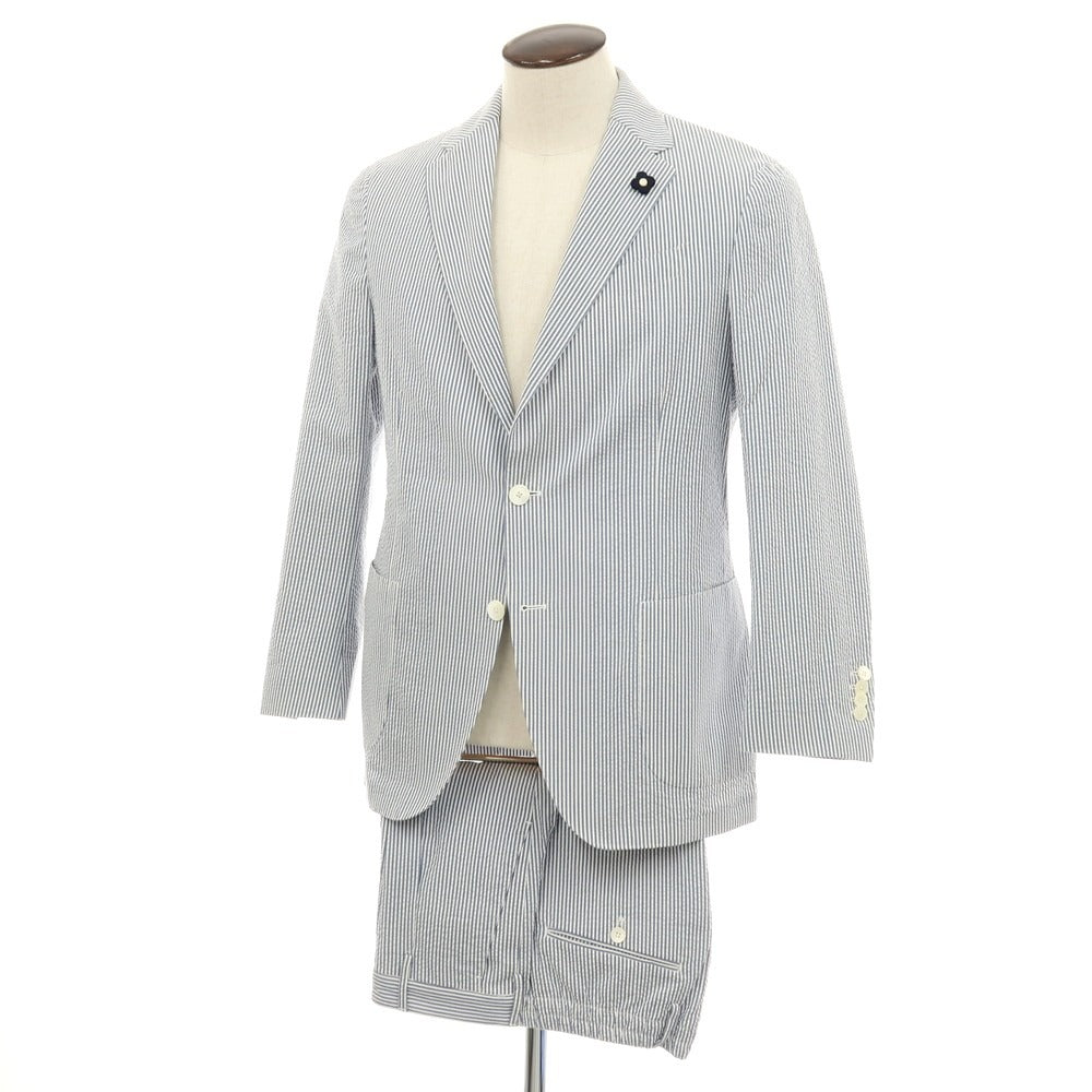 【中古】ラルディーニ LARDINI コットン サッカー ストライプ 3つボタンスーツ セットアップ ブルーxホワイト【 50 7REG 】【 状態ランクA 】【 メンズ 】 []