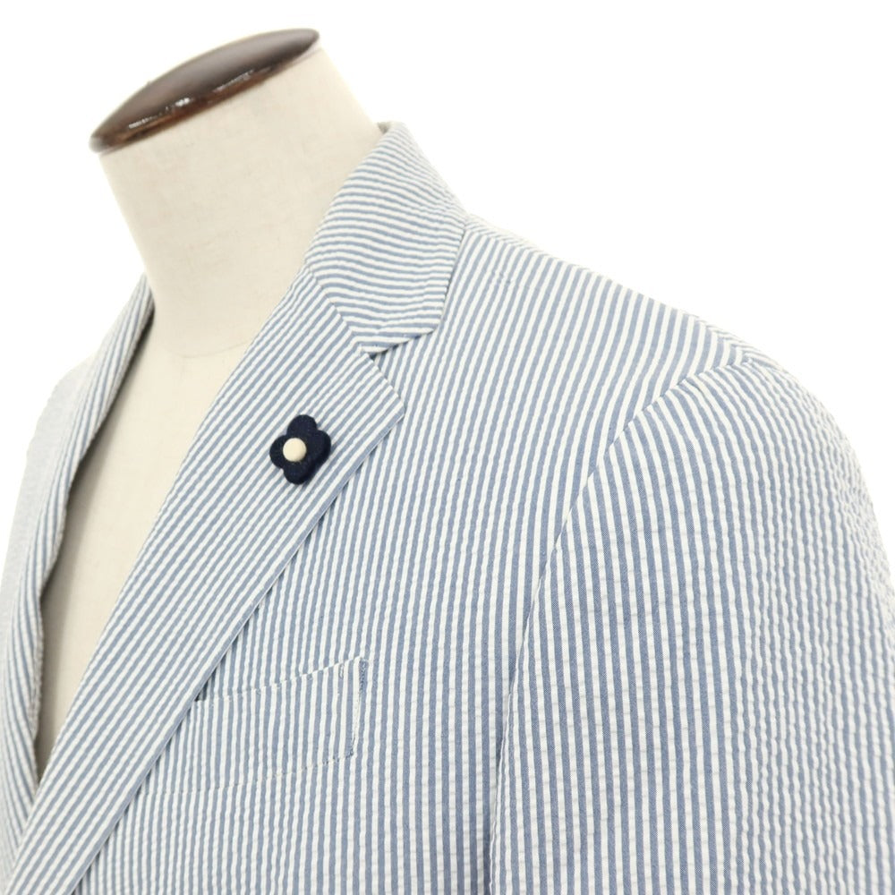 【中古】ラルディーニ LARDINI コットン サッカー ストライプ 3つボタンスーツ セットアップ ブルーxホワイト【 50 7REG 】【 状態ランクA 】【 メンズ 】 []