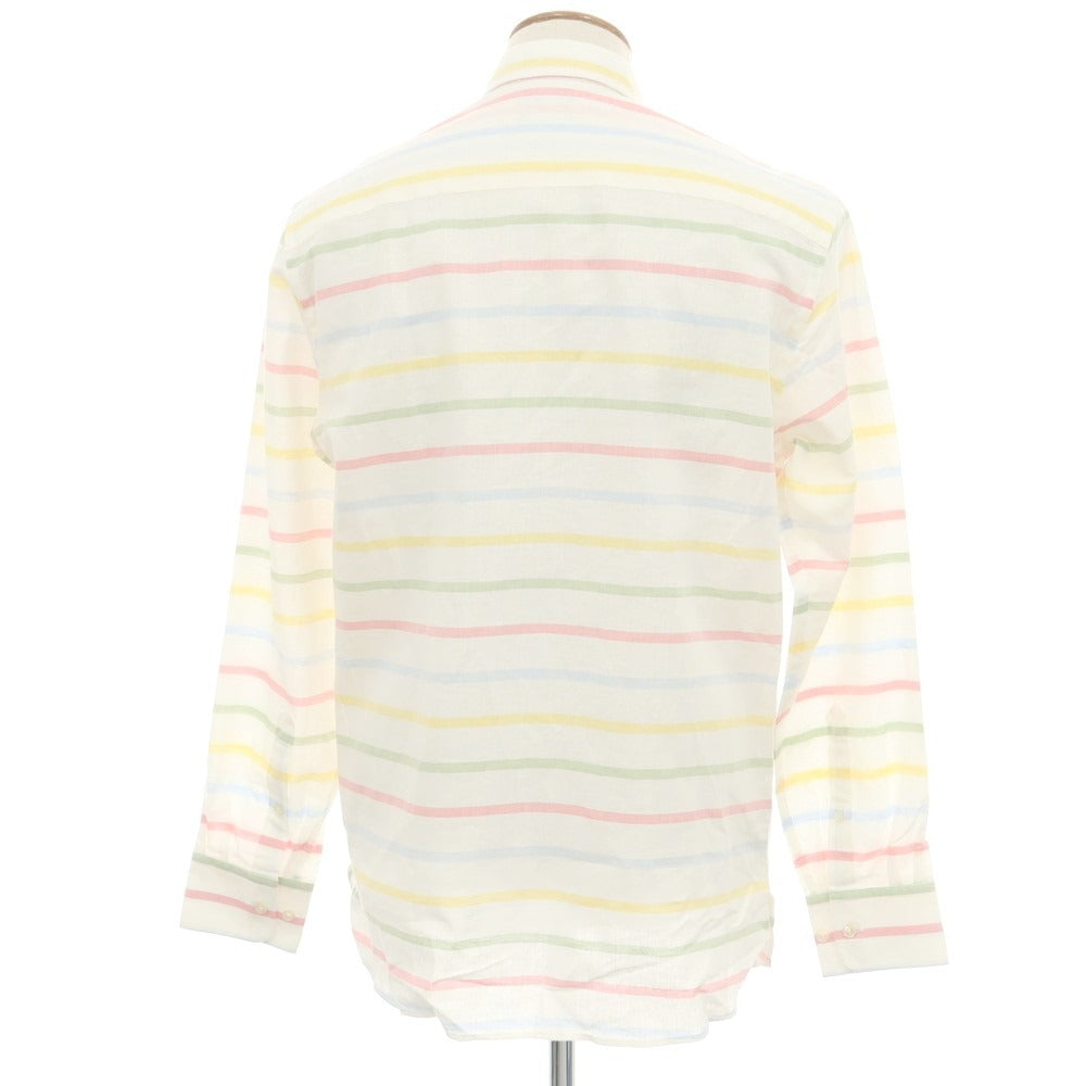 【中古】ファッソナブル Faconnable CLUB コットンリネン ボーダー プルオーバー カジュアルシャツ ホワイトxマルチカラー【 M 】【 状態ランクA 】【 メンズ 】