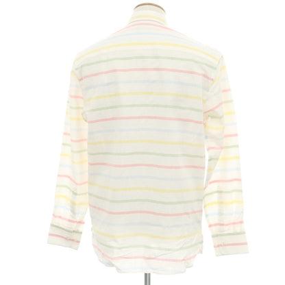 【中古】ファッソナブル Faconnable CLUB コットンリネン ボーダー プルオーバー カジュアルシャツ ホワイトxマルチカラー【 M 】【 状態ランクA 】【 メンズ 】