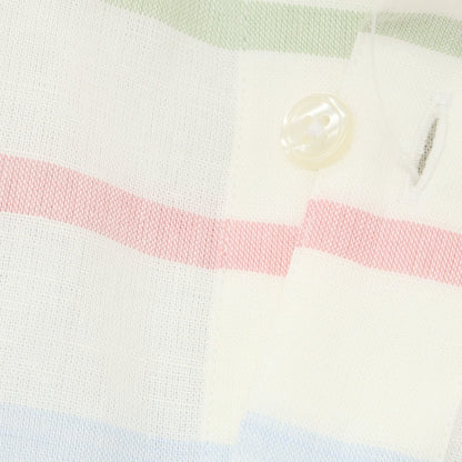 【中古】ファッソナブル Faconnable CLUB コットンリネン ボーダー プルオーバー カジュアルシャツ ホワイトxマルチカラー【 M 】【 状態ランクA 】【 メンズ 】