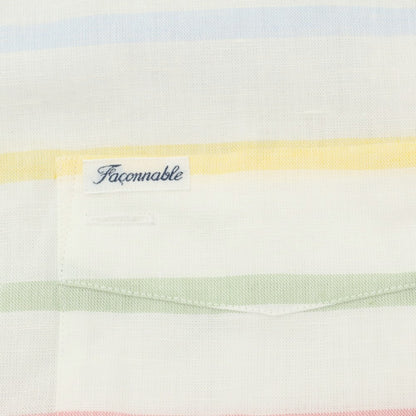 【中古】ファッソナブル Faconnable CLUB コットンリネン ボーダー プルオーバー カジュアルシャツ ホワイトxマルチカラー【 M 】【 状態ランクA 】【 メンズ 】