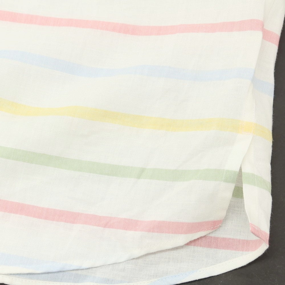 【中古】ファッソナブル Faconnable CLUB コットンリネン ボーダー プルオーバー カジュアルシャツ ホワイトxマルチカラー【 M 】【 状態ランクA 】【 メンズ 】