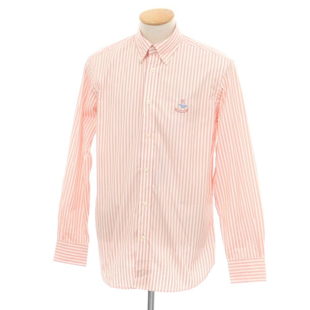【中古】ファッソナブル Faconnable CLUB コットン ストライプ ボタンダウン カジュアルシャツ サーモンピンクxホワイト【 S 】【 状態ランクA 】【 メンズ 】