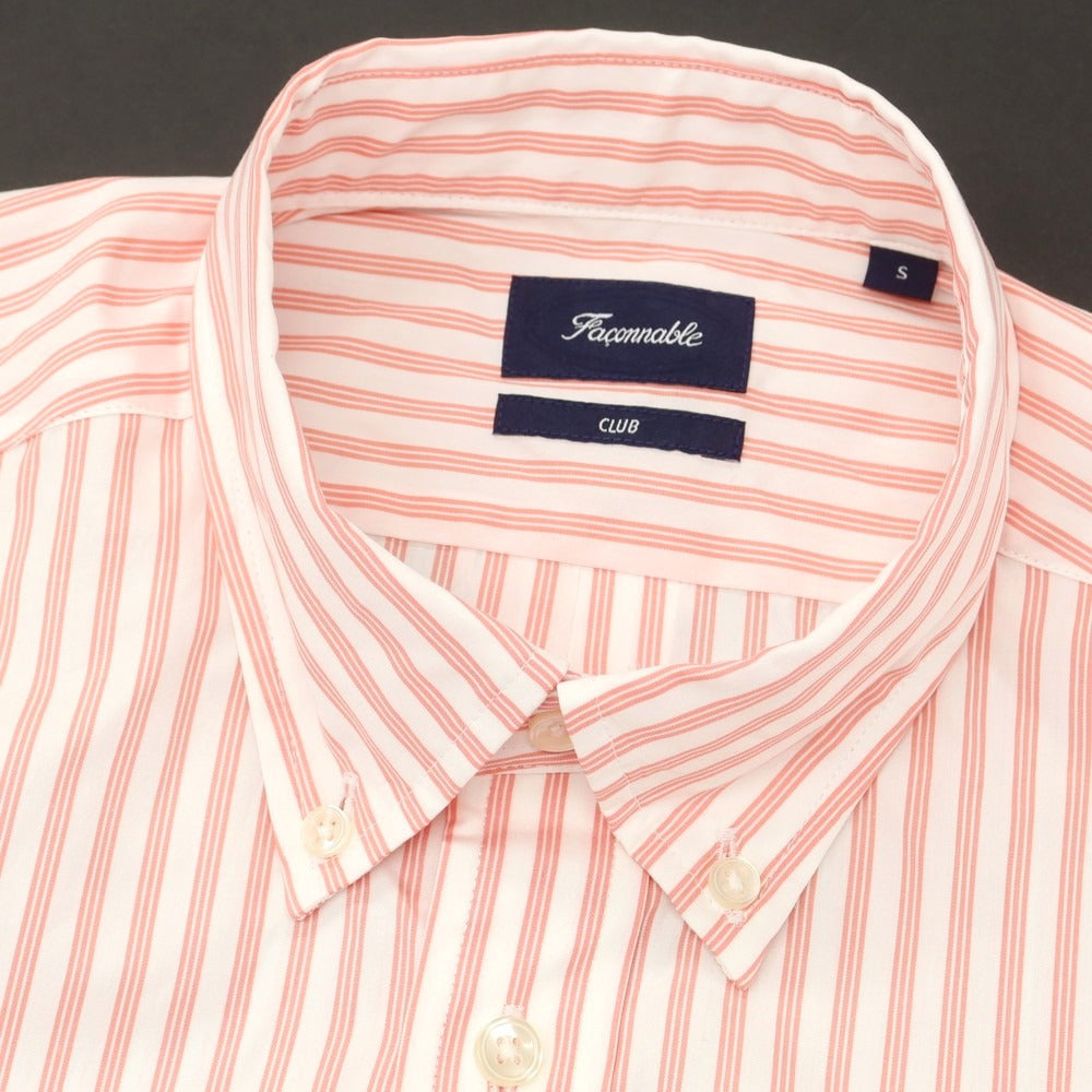 【中古】ファッソナブル Faconnable CLUB コットン ストライプ ボタンダウン カジュアルシャツ サーモンピンクxホワイト【 S 】【 状態ランクA 】【 メンズ 】