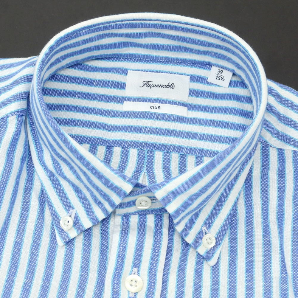【中古】ファッソナブル Faconnable CLUB コットンリネン ストライプ ボタンダウン カジュアルシャツ ブルーxホワイト【 39 】【 状態ランクA 】【 メンズ 】