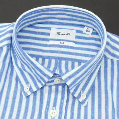 【中古】ファッソナブル Faconnable CLUB コットンリネン ストライプ ボタンダウン カジュアルシャツ ブルーxホワイト【 39 】【 状態ランクA 】【 メンズ 】