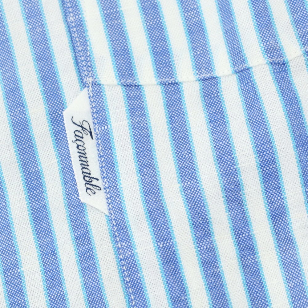 【中古】ファッソナブル Faconnable CLUB コットンリネン ストライプ ボタンダウン カジュアルシャツ ブルーxホワイト【 39 】【 状態ランクA 】【 メンズ 】