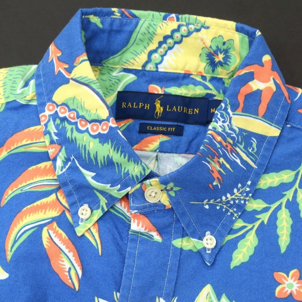 【中古】【未使用】ラルフローレン RALPH LAUREN コットン アロハ柄 ボタンダウン カジュアルシャツ ブルーxマルチカラー【 Ｍ 】【 状態ランクS 】【 メンズ 】