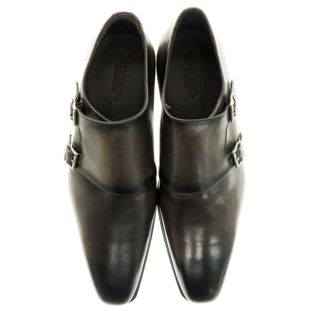 【中古】【未使用】インテレッサ INTERESSA ダブルモンク ドレスシューズ ブラックxカーキ【 8 】【 状態ランクS 】【 メンズ 】