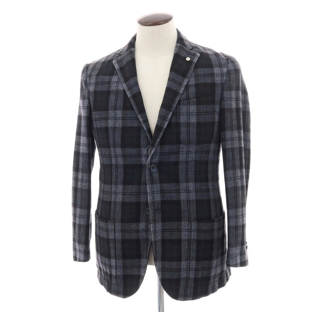 【中古】エルビーエム1911 L.B.M.1911 ウールポリエステルナイロン チェック 2B テーラードジャケット ブラックxグレー【 50 】【 状態ランクC 】【 メンズ 】