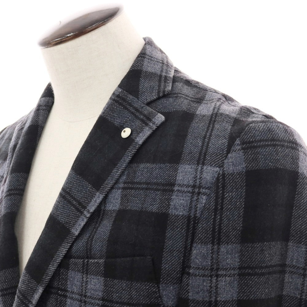 【中古】エルビーエム1911 L.B.M.1911 ウールポリエステルナイロン チェック 2B テーラードジャケット ブラックxグレー【 50 】【 状態ランクC 】【 メンズ 】