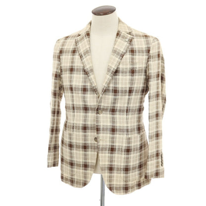 【中古】エルビーエム1911 L.B.M.1911 リネンコットン チェック テーラードジャケット アイボリーxブラウン【サイズ50】【 状態ランクD 】【 メンズ 】