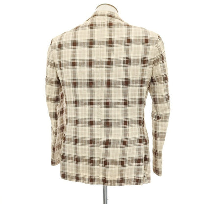 【中古】エルビーエム1911 L.B.M.1911 リネンコットン チェック テーラードジャケット アイボリーxブラウン【サイズ50】【 状態ランクD 】【 メンズ 】