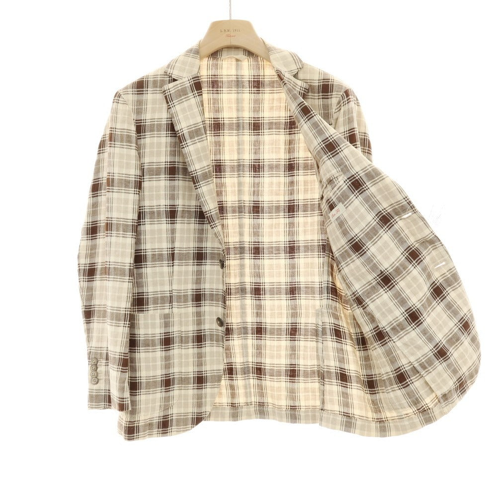 【中古】エルビーエム1911 L.B.M.1911 リネンコットン チェック テーラードジャケット アイボリーxブラウン【サイズ50】【 状態ランクD 】【 メンズ 】