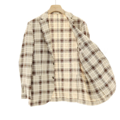 【中古】エルビーエム1911 L.B.M.1911 リネンコットン チェック テーラードジャケット アイボリーxブラウン【サイズ50】【 状態ランクD 】【 メンズ 】