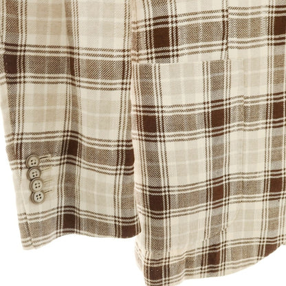 【中古】エルビーエム1911 L.B.M.1911 リネンコットン チェック テーラードジャケット アイボリーxブラウン【サイズ50】【 状態ランクD 】【 メンズ 】