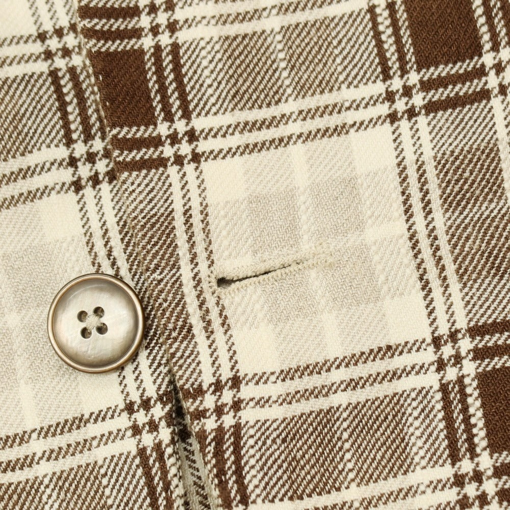 【中古】エルビーエム1911 L.B.M.1911 リネンコットン チェック テーラードジャケット アイボリーxブラウン【サイズ50】【 状態ランクD 】【 メンズ 】