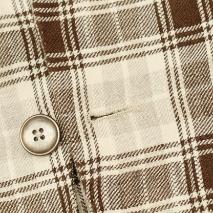 【中古】エルビーエム1911 L.B.M.1911 リネンコットン チェック テーラードジャケット アイボリーxブラウン【サイズ50】【 状態ランクD 】【 メンズ 】