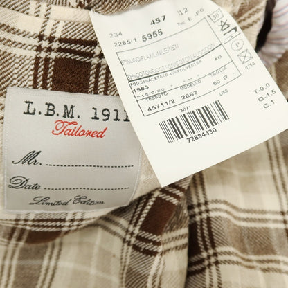 【中古】エルビーエム1911 L.B.M.1911 リネンコットン チェック テーラードジャケット アイボリーxブラウン【サイズ50】【 状態ランクD 】【 メンズ 】
