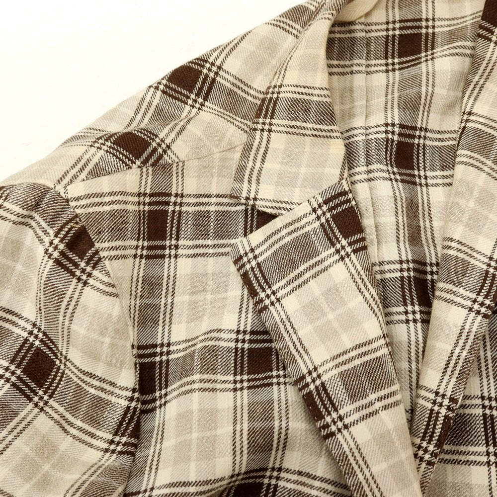 【中古】エルビーエム1911 L.B.M.1911 リネンコットン チェック テーラードジャケット アイボリーxブラウン【サイズ50】【 状態ランクD 】【 メンズ 】