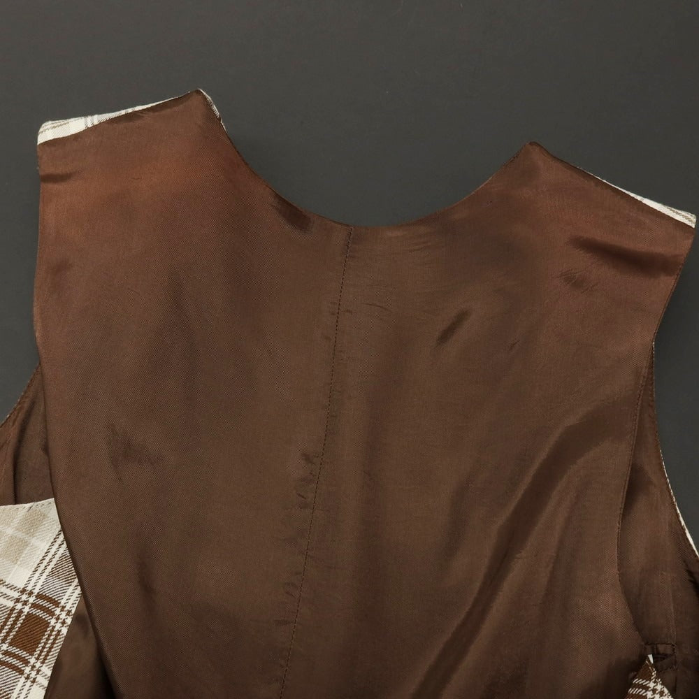 【中古】エルビーエム1911 L.B.M.1911 リネンコットン チェック カジュアル系ジレ ベスト ブラウンxベージュ【サイズ52 R】【 状態ランクB 】【 メンズ 】