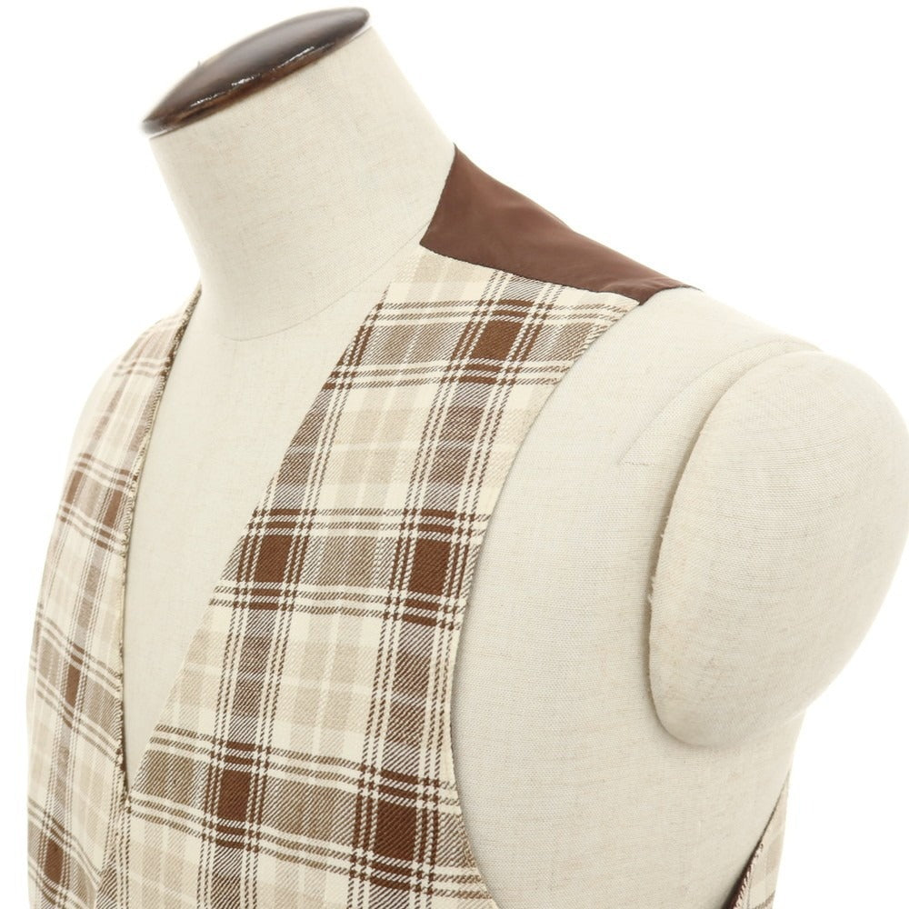 【中古】エルビーエム1911 L.B.M.1911 リネンコットン チェック カジュアル系ジレ ベスト ブラウンxベージュ【サイズ52 R】【 状態ランクB 】【 メンズ 】