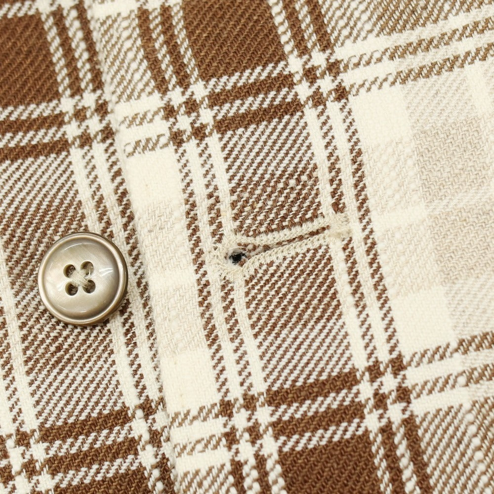 【中古】エルビーエム1911 L.B.M.1911 リネンコットン チェック カジュアル系ジレ ベスト ブラウンxベージュ【サイズ52 R】【 状態ランクB 】【 メンズ 】