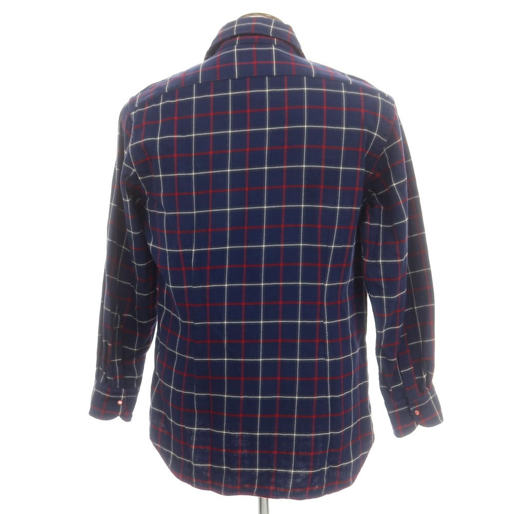 【中古】オリアン ORIAN コットン チェック ワイドカラー カジュアルシャツ ネイビーxレッド【 43 】【 状態ランクC 】【 メンズ 】